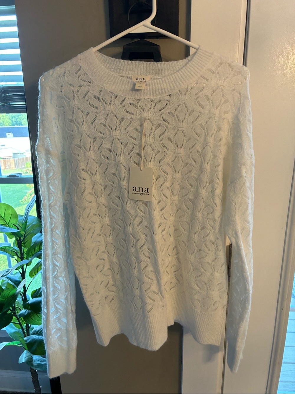 a.n.a White Openwork Cable Knit Crewneck Sweater
